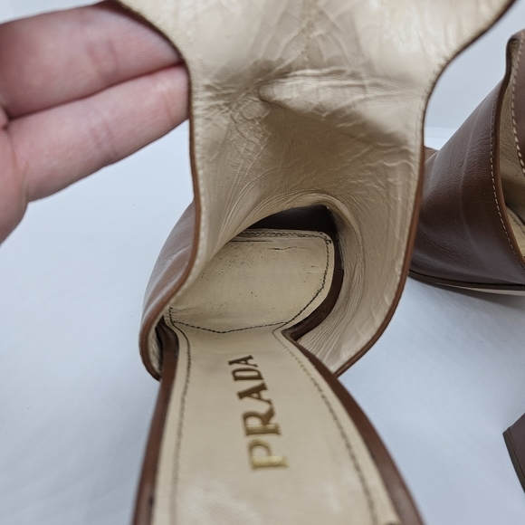 Prada brown leather peeptoe ankle wrap heel booties EU 38 - Picture 13 of 16